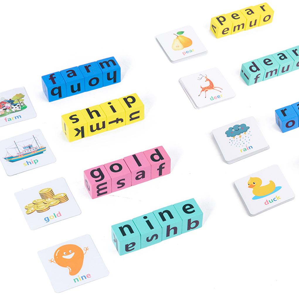 Word Matching Blocks Cognitive Pairing Toy For Learning Children Wooden Montessoris Letters Block