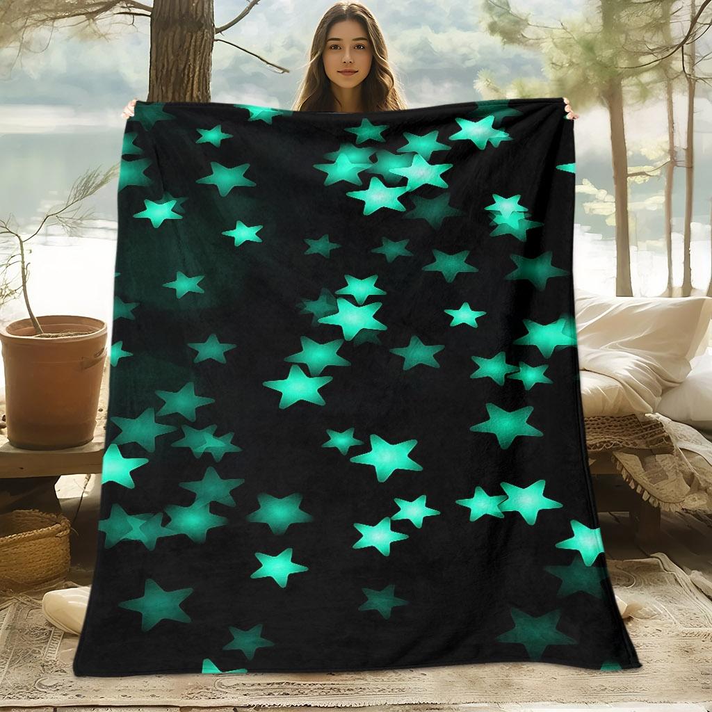 1pc Skin-friendly Fluorescent Star Background Pattern Digital Print Blanket, Suitable for All Seasons, Sofa Throw, 100% Polyester Fiber, Soft and Comf