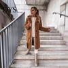 Women Winter Coat with Pockets Jacket Thick Fleece Turn-down Collar Long Sleeves Button-down Solid Color Mid Length Heat Retention Outdoor Plush