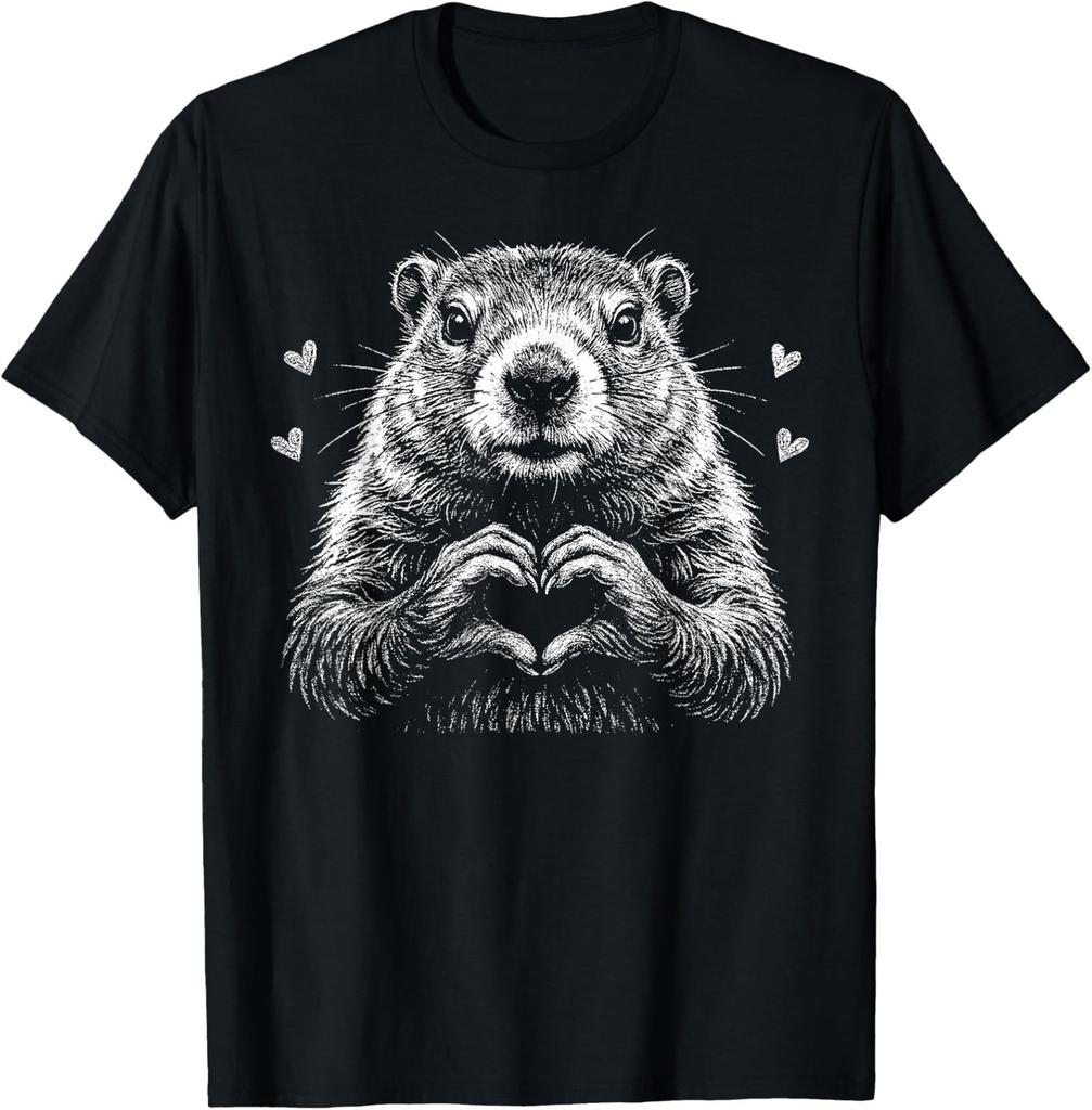 Groundhog Red Heart Valentine Animal Lovers Unisex T-Shirt