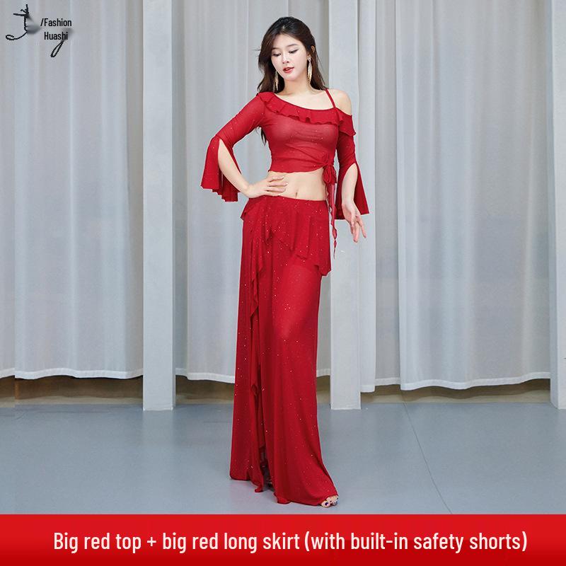 Huayu Belly Dance Costume: Mesh Sequins Dress Set for Women