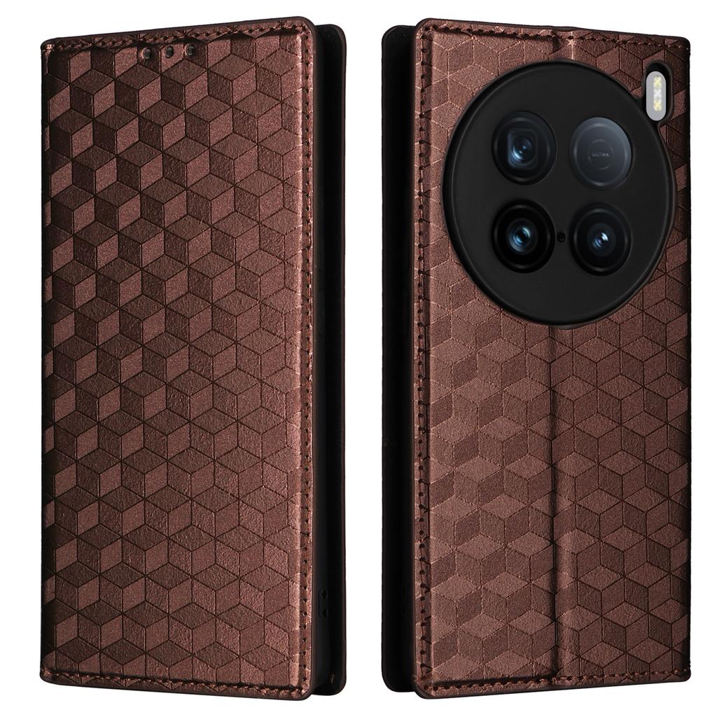 For vivo X100 Ultra 5G Case Rhombus Imprinted Wallet Stand PU Leather Phone Cover