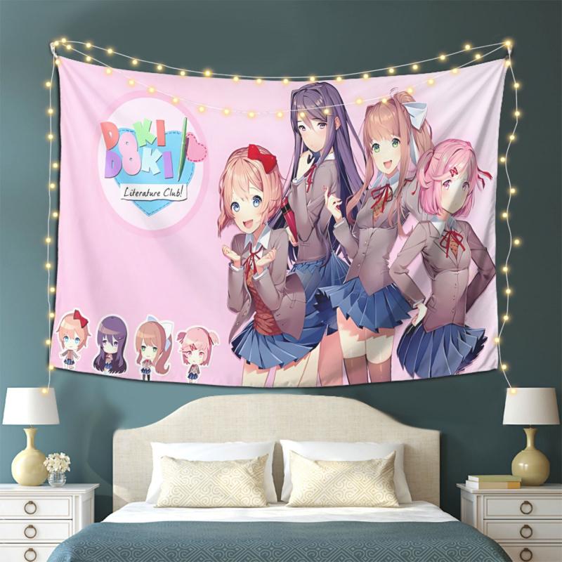 IKAMA Heartbeat Literature Club Tapestry For All Staff Anime Campus Cute Atmosphere Ins Style Room Decoration Home Decoration