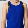 INCERUN Mens Sleeveless Strap Patchwork Solid Casual Fitted Tank Tops