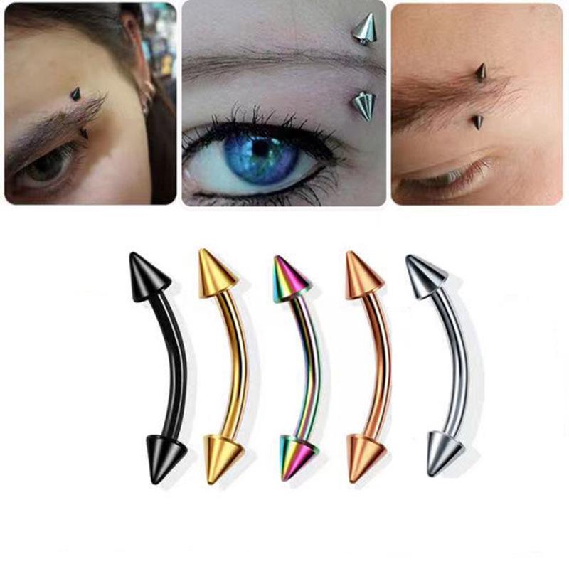 Stainless Steel Double-Headed Curved Banana Bar Eyebrow Piercing with Cone Stud