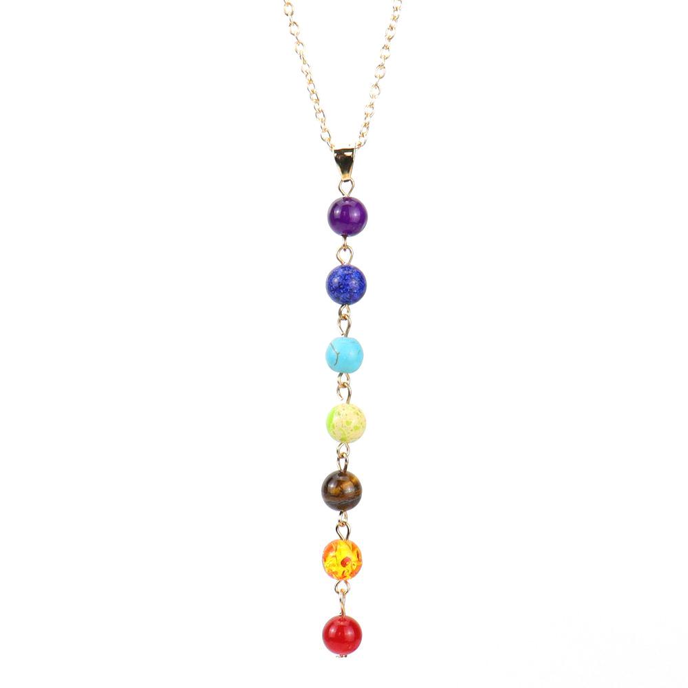 Handmade Multi-Color Agate Stone Pendant with 8mm Yoga Buddhist Beads Necklace N544
