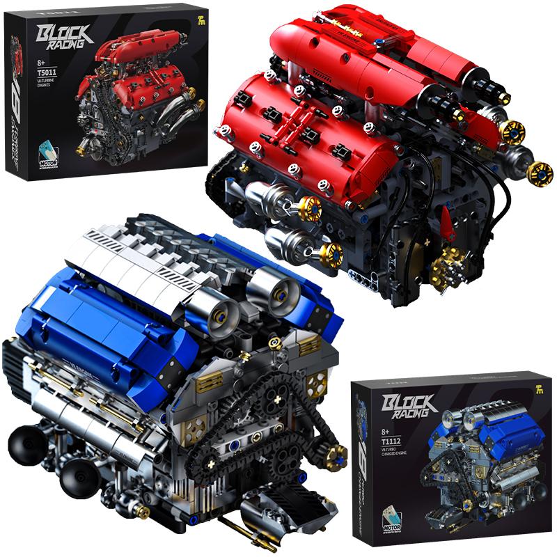 Technical V8 Electrice Driven Engine Building Blocks Simulation Supercar Engine MOC Bricks Science Education Toys Kid Adult Gift