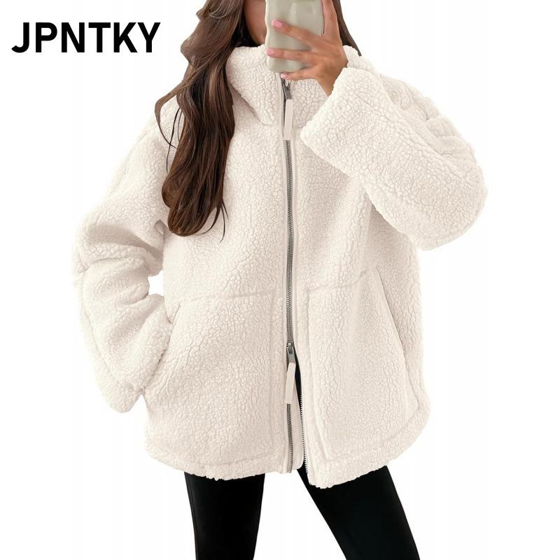 JPNTKY Women's Vintage Casual Solid Color Print Autumn Winter Long Sleeve Jackets & Coats