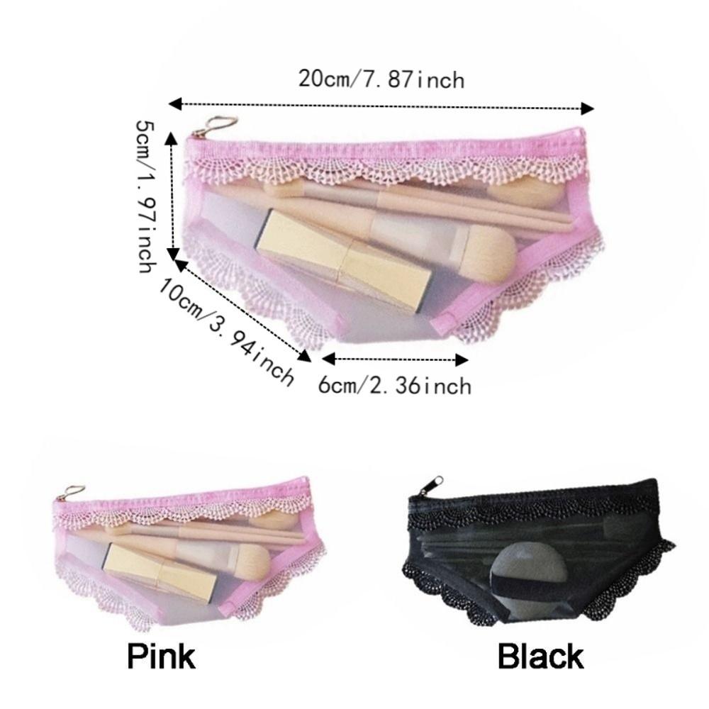 Korean Style Mesh Toiletry Bag Lace Trim Makeup Storage Pouch Jewelry Organizer  for Travel