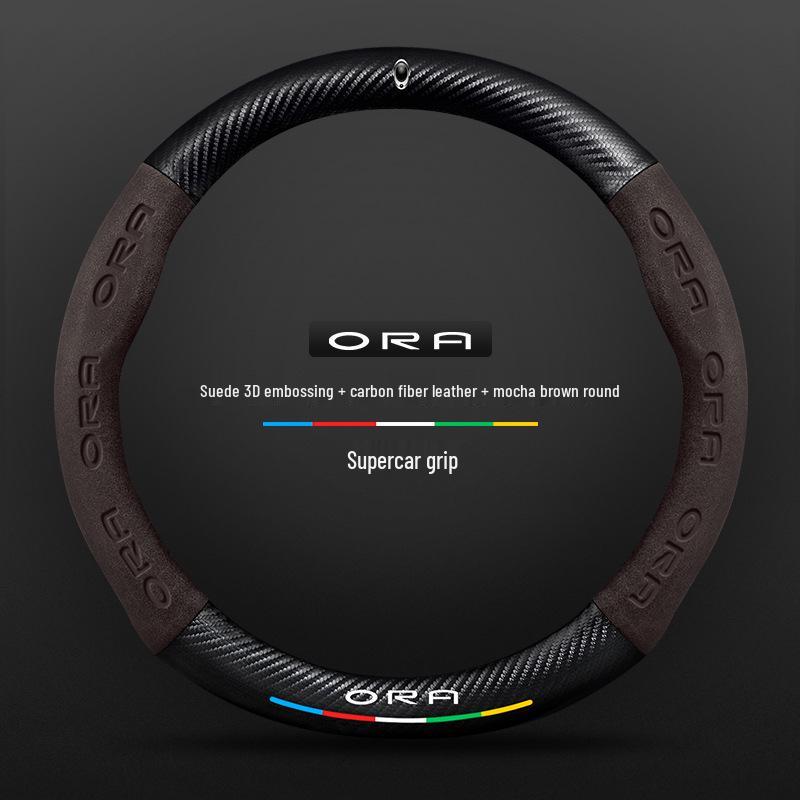 Genuine Leather Suede Steering Wheel Cover for ORA Good Cat GT, Black Cat, White Cat, Ballet Cat, iQ