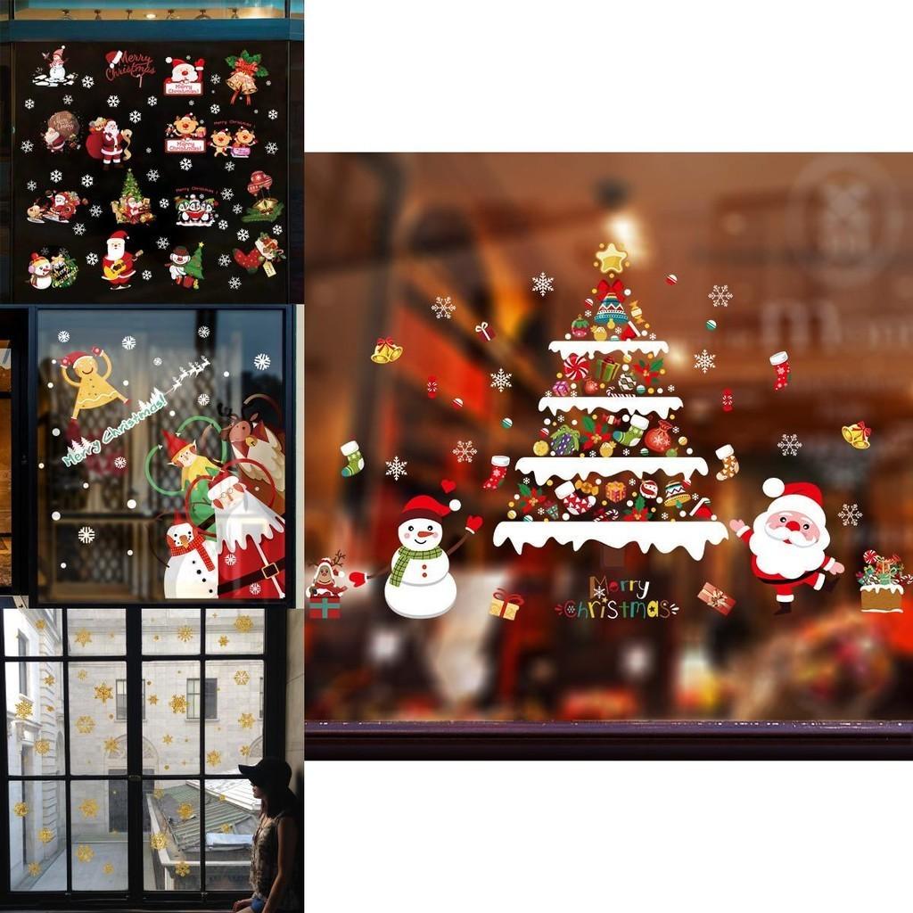Festive Merry Christmas Window Stickers Featuring Santa Claus And Reindeer Designs