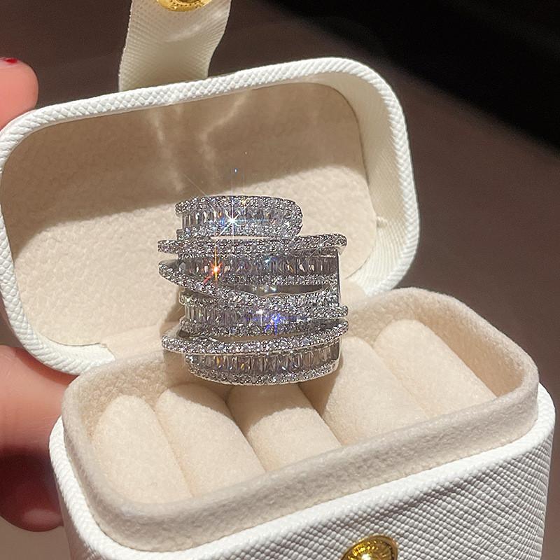 Geometric Zircon Wrap Ring For Women With Silver Finish In Fashion Casual Style