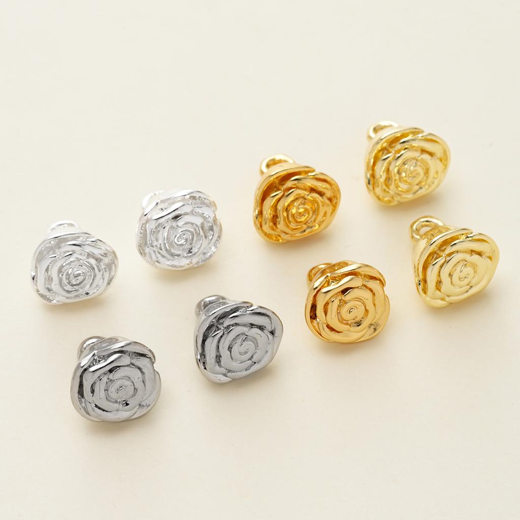 2PiecePack 14/18K Gold Color Plated Rose Flower Charms Pendants for DIY Bracelet Necklace Jewelry Making Accessories