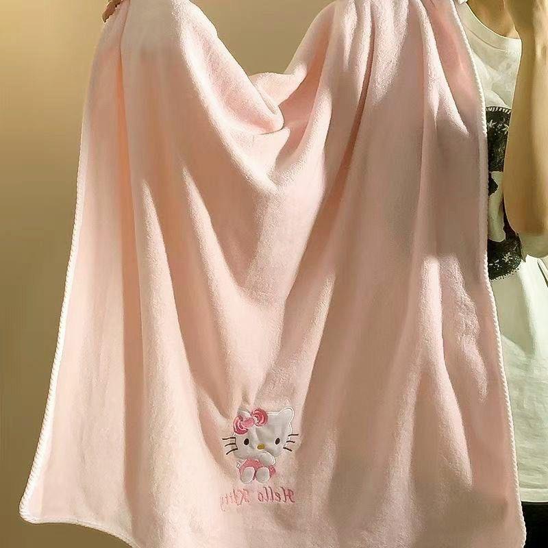 Cartoon Niedliche KT Katze Damen Korallenfleece Badetuch Set mit Kapuze