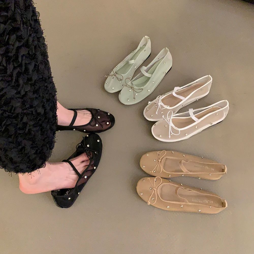 Fashion Bailamos New Brand Women Flat Shoes Fashion Mesh Ladies Elegant Mary Jane Shoes Soft Sole Outdoor Dress Ballerinas