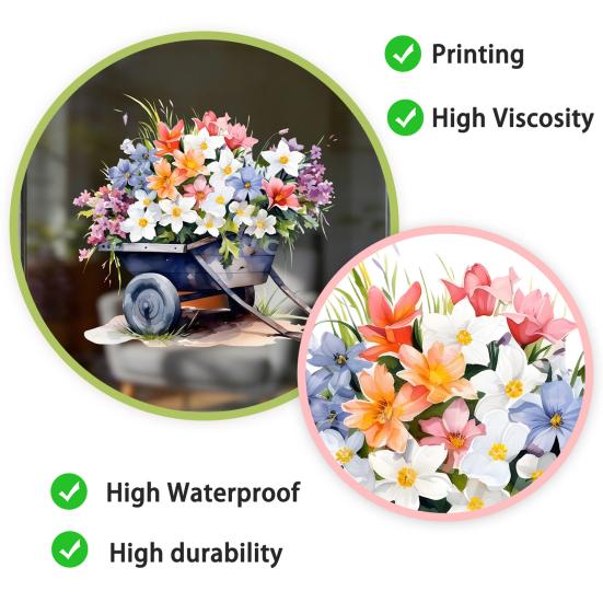 Einkaufswagen Blumen Fensteraufkleber Nicht haftender Fenstersticker Wasserdicht Statisch haftend Abnehmbarer Aufkleber für Wände Türen Fenster Badezimmer Schlafzimmer Heimdekoration