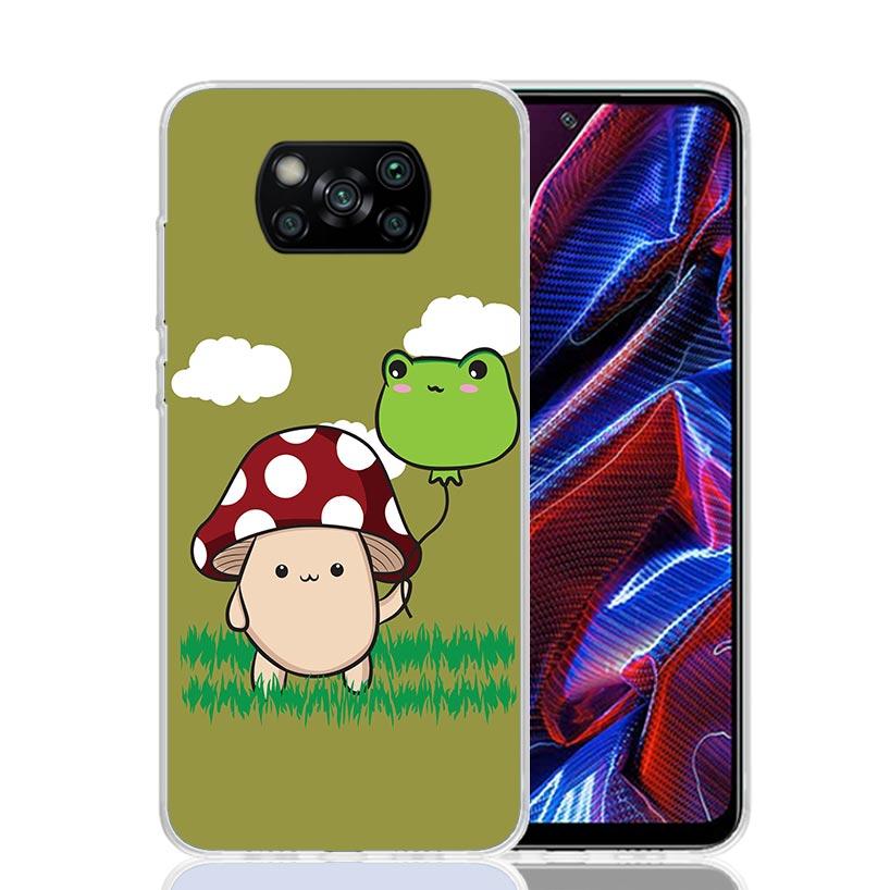 Cottagecore Frog Mushroom Kawaii Case Phone Cover for Xiaomi Redmi Note 10 9 9S 8 8T 7 5 Pro Mi 12T 11T 10T 9T 12 11 Lite A3 A2