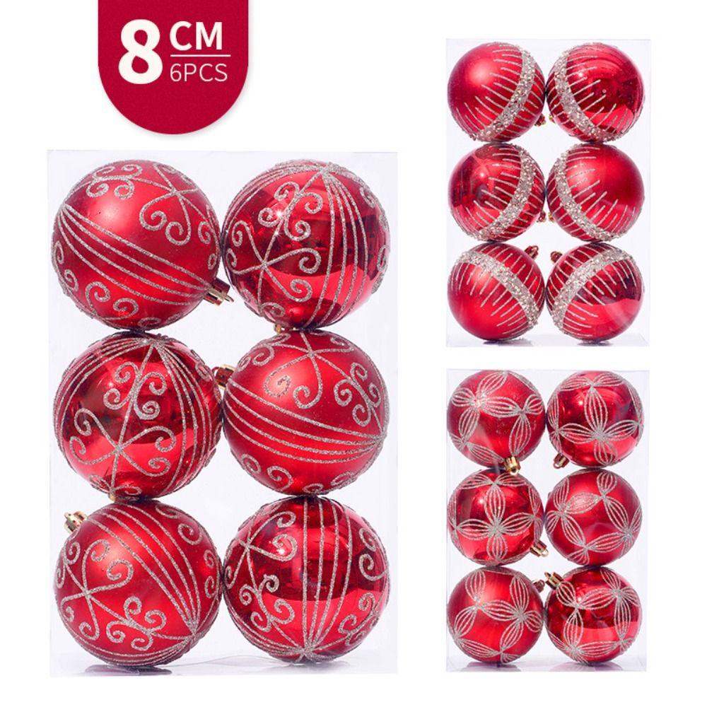 6pcs 8cm Painted Christmas Balls Ornament Plastic Christmas Tree Pendant Home Xmas Decor