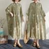 DIMANAF 2025 Summer Women Plus Size Dress Vintage Floral Buttons Casual Loose Long Oversized Dress New