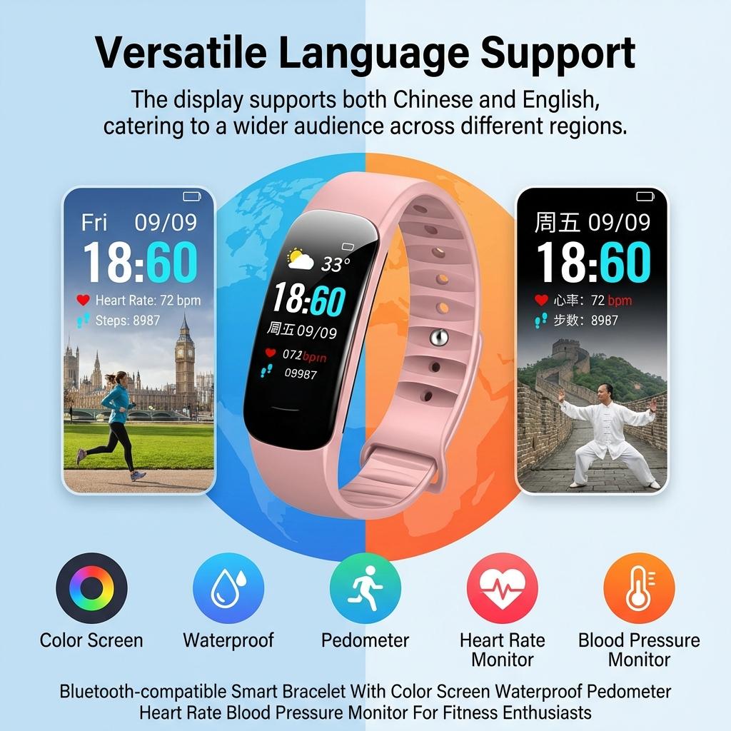 Bluetooth-compatible Smart Bracelet With Color Screen Waterproof Pedometer Heart Rate Blood Pressure Monitor For Fitness Enthusiasts