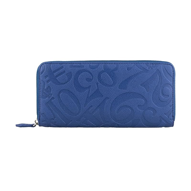 

[Frank Miura] long wallet round zipper Emboss wallet men s ladies big money good luck money luck miracle wallet (embossed blue)