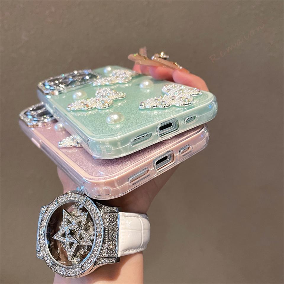 Bling Glitter Pearl Butterfly Silicone Phone Case For iPhone 16 15 14 13 12 11 Pro Max Plus Luxury Protector Shockproof Cover