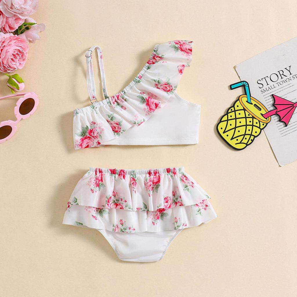 Floral One-Shoulder Toddler Swimsuit Set