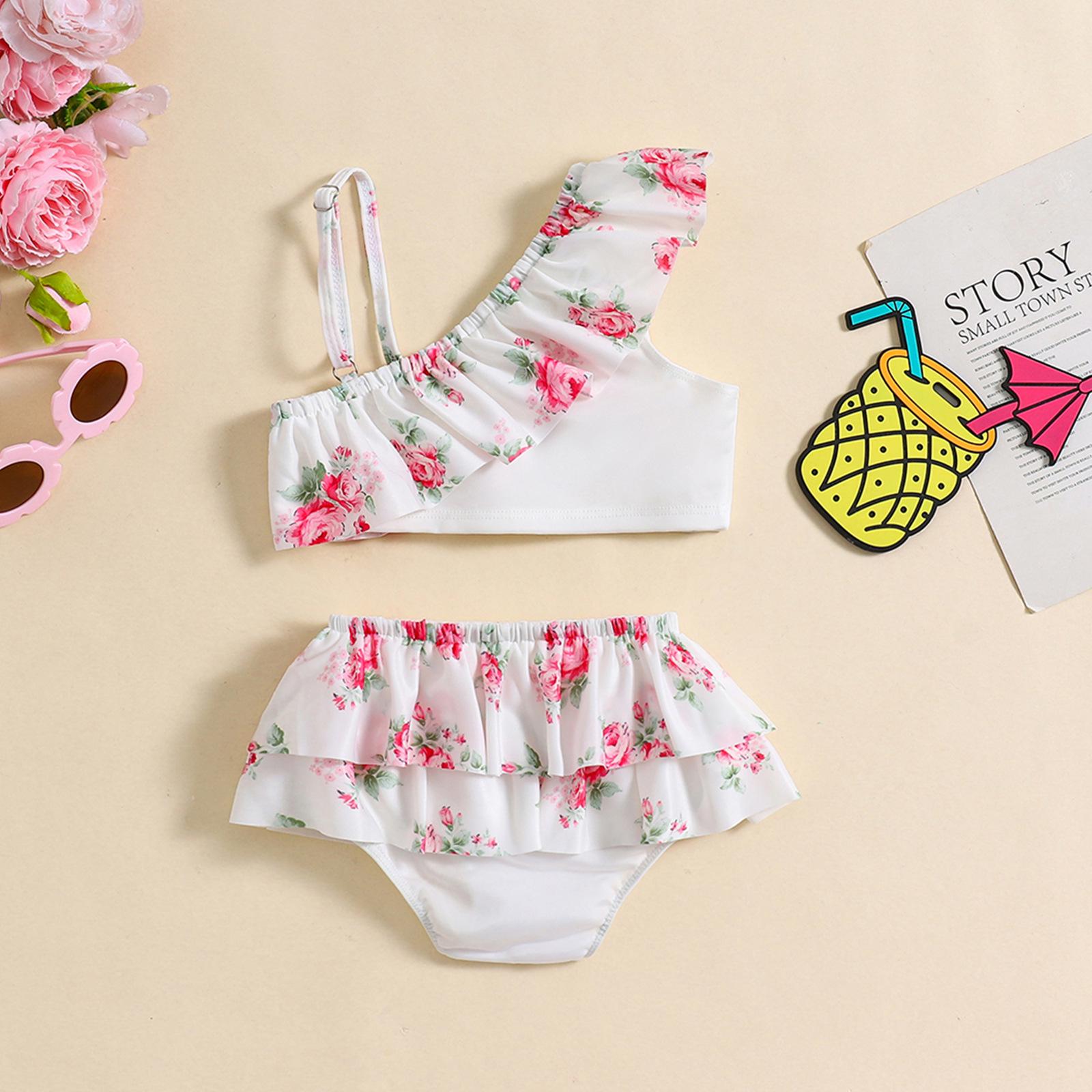 

Floral Baby Girl Two-Piece One-Shoulder Swimsuit 3-4 Years