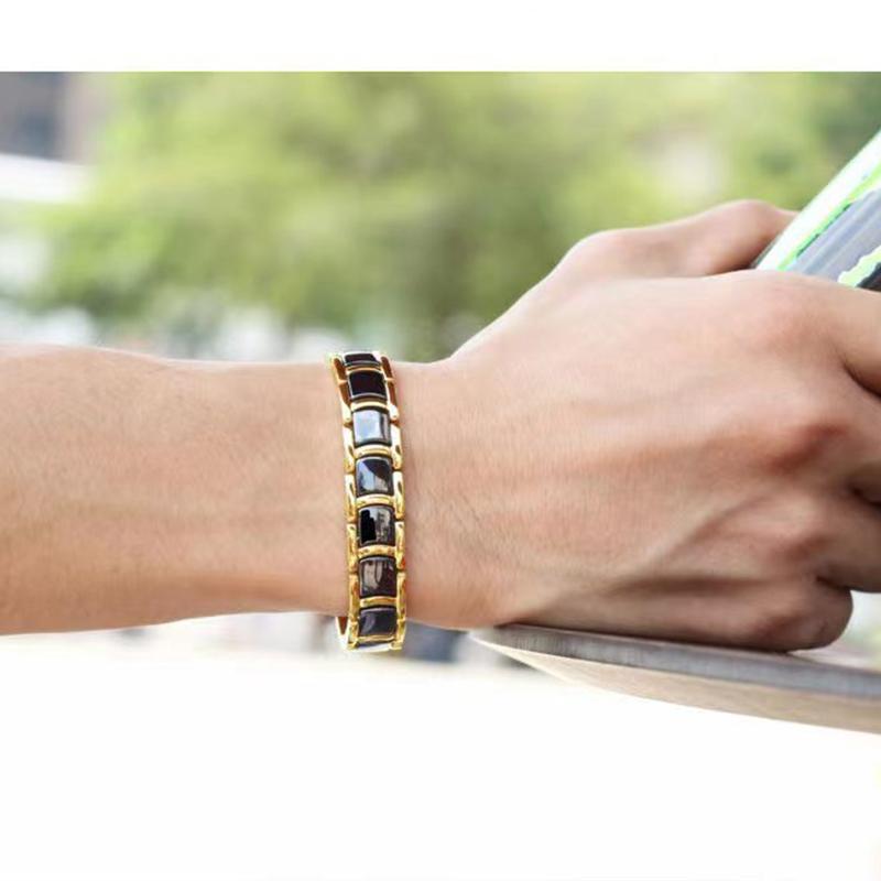 12mm Punk Rose Gold Color Stainless Steel Magnetic Health Chain Bracelet Men Women Hiphop Black White Ceramic Bangle Jewelry
