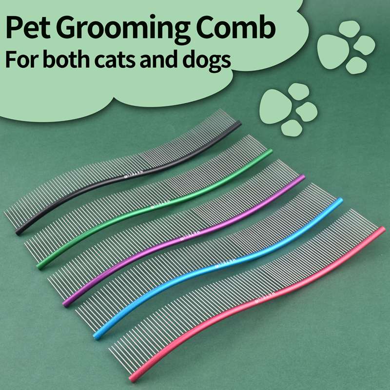 Color Stainless Steel Pet Comb Professional Pet Grooming Comb Dense Sparse Teeth Dog Cat Cleaning Brush Hair Removal 22cm Comb