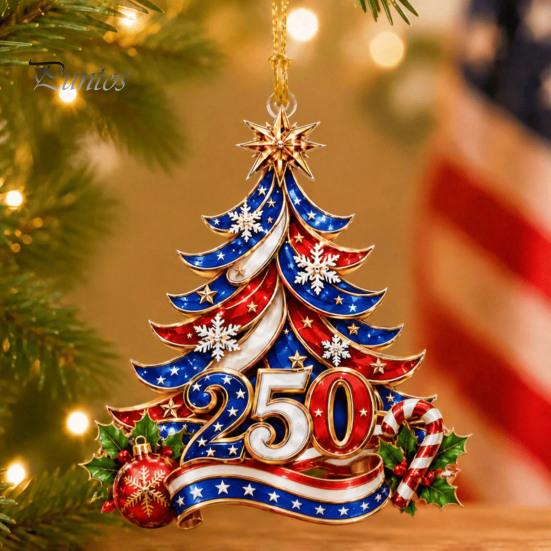 Durable Waterproof Hanging Tags 250 Anniversary USA Christmas Tree Ornament, 2D Acrylic 1776-2026 250th Ornaments Decoration, Fourth of July