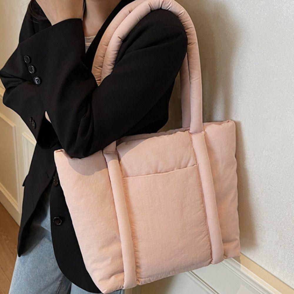 Korean Style Down Cotton Shoulder Bag Solid Color Puffy Crossbody Bag  Office Worker