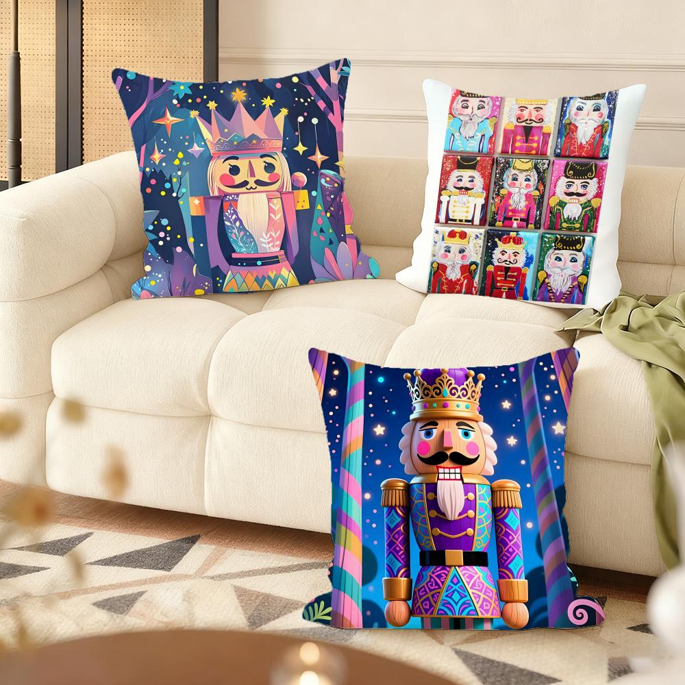 Nutcracker Cartoon Cushion Cover Silky Short Plush Home Sofa Cushion Cover - Invisible Zipper Home Decoration