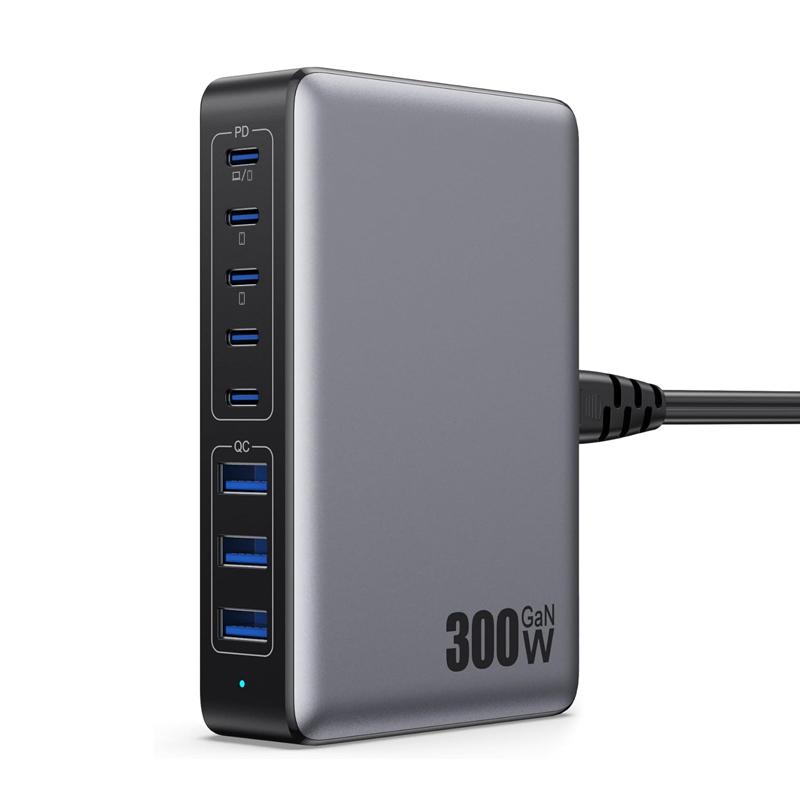 300W USB C Notebook Fast Charging Charger Laptop Tablet Type C Plug Pad PD Adapter Travel Phone USB Charging Station 8 Ports