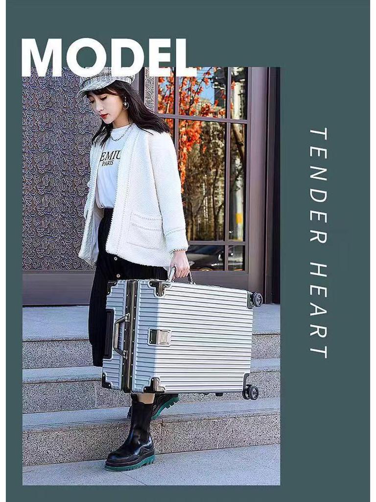 24" Large Capacity Aluminum Frame Travel Suitcase with Pull-handle and Universal Wheels for Students and Tourists