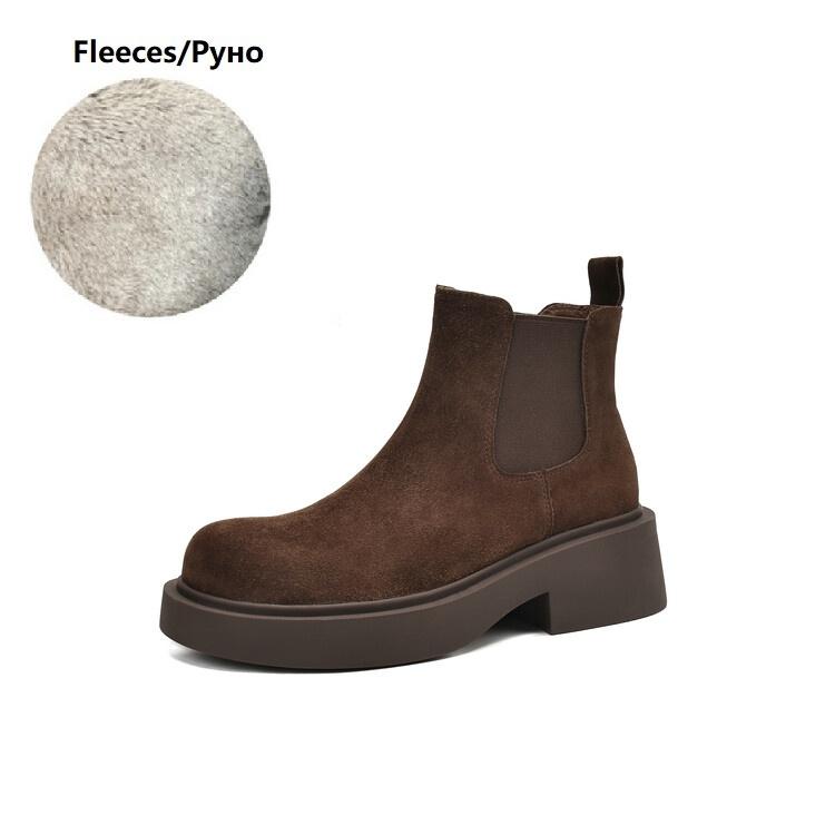 

Мода НОВЫЕ Осенние Женские Ботинки Обувь из Овчины для Женщин Круглый Носок Массивный Каблук Обувь Слипоны Ботильоны Черная Обувь на Платформе 40
