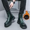 Men's High-End Velvet-Lined Chelsea Motorcycle Boots - British Style, Thick-Sole, Height-Increasing, Warm for Autumn & Winter