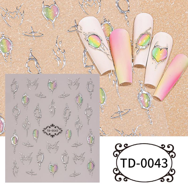 Zhengxiang Cross-border Nail Art Stickers: Embossed Soft Rubber Decals, Silver Lines, Flame Gems, Adhesive Back