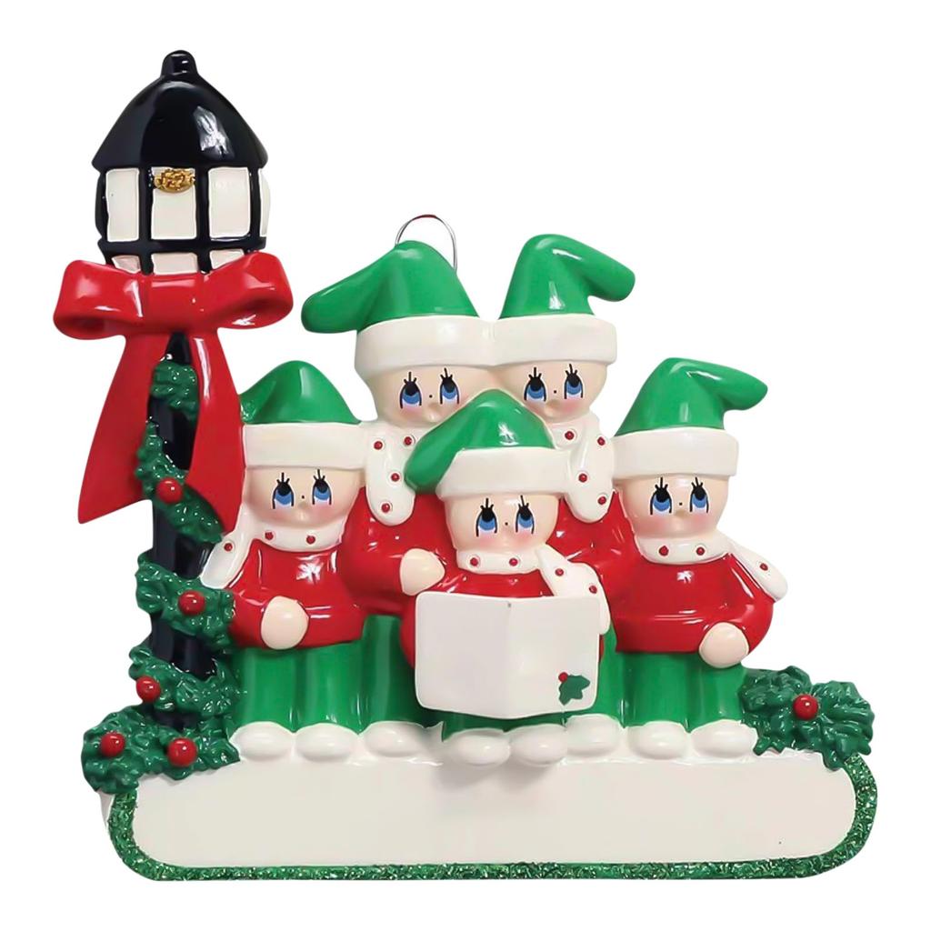 Resin Family Christmas Ornament Holiday Decoration Hanging Pendant for Christmas Tree Festive Home Decor with Lantern and Carolers Design