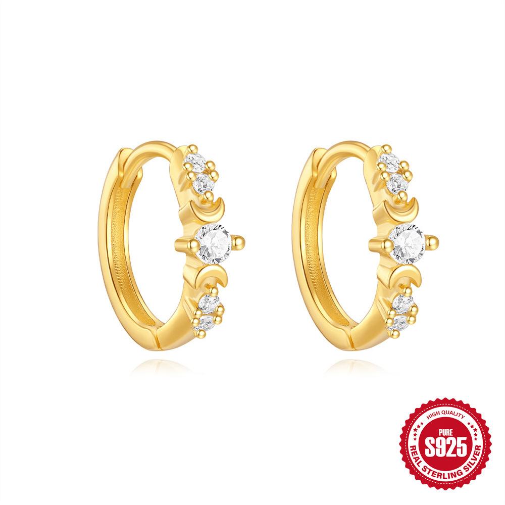 Daily Versatile S925 Pure Wide Face Full Of Diamonds Star Moon Fashion Earrings Earrings Earrings Buckles