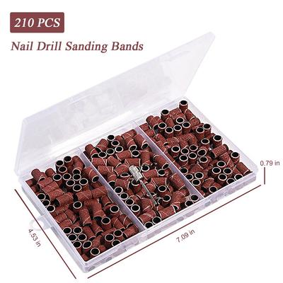 210pcs Sanding Cap Bands #180#120#80 Grit Nail Drill Grinding Bit Files Pedicure Tool Set for Grit Gel Nail Polish Removal