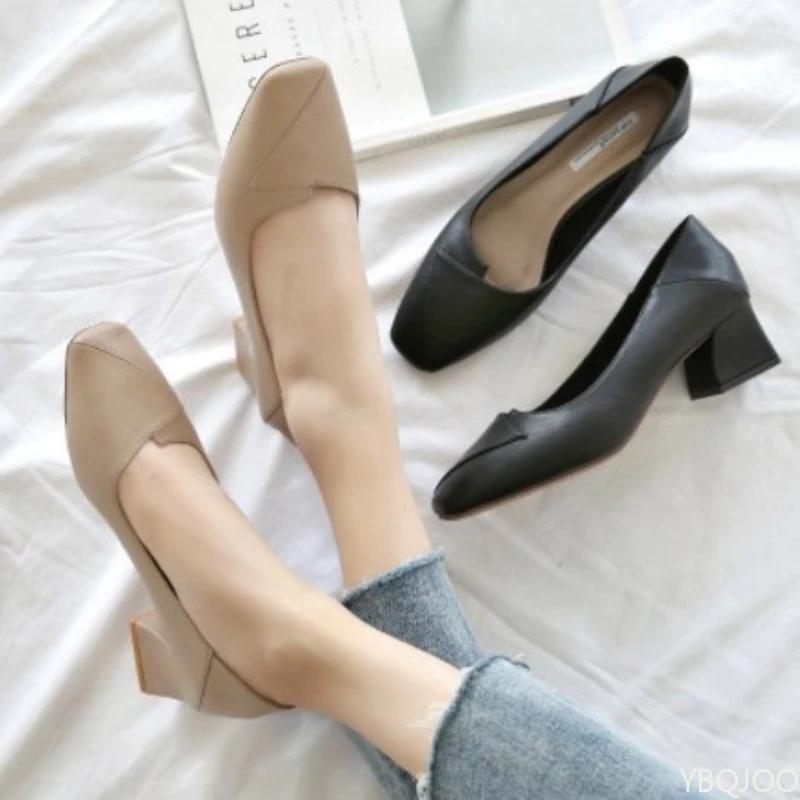 Fashion Women's Thick Heel Shoes Trendy Versatile High Heels Sexy Squaretoe Comfortable Pumps Fashion Elegant Ladies Shoes Zapatos Mujer