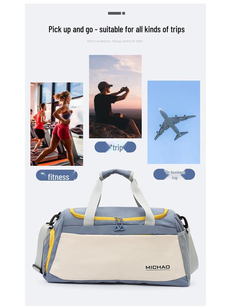 Women's Large Capacity Gym Bag with Wet/Dry Separation - Print Logo, Sports, Hand Luggage, Short Trips, Swimming Bag