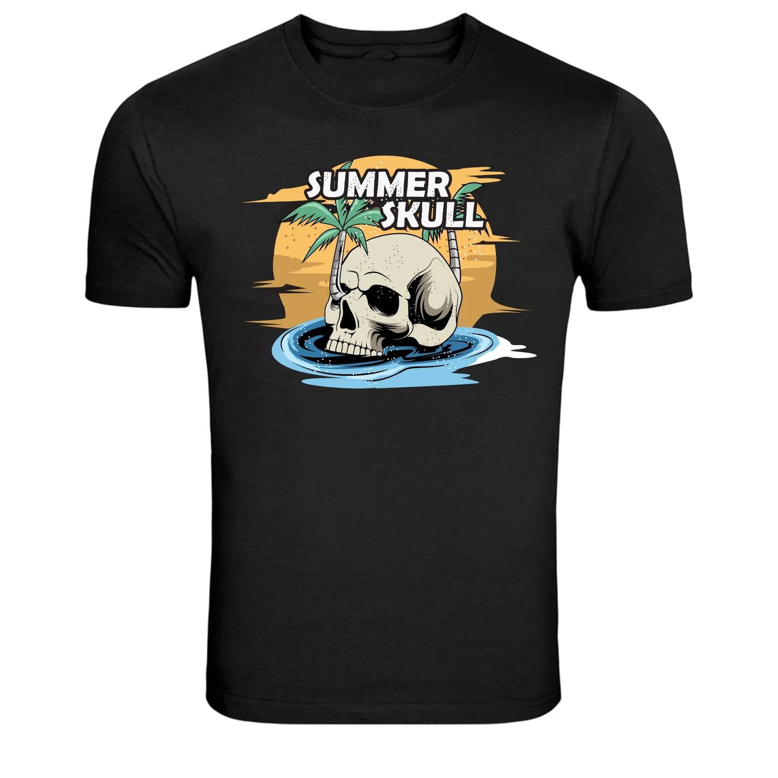 Summer Skull Tropical Beach Graphic T-Shirt 2XL