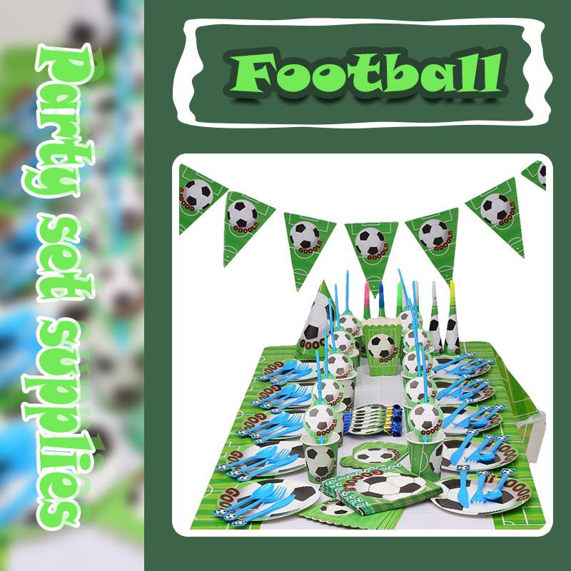 Party Football Theme Tableware Plates Napkins Flag Birthday Kids Favors Cartoon