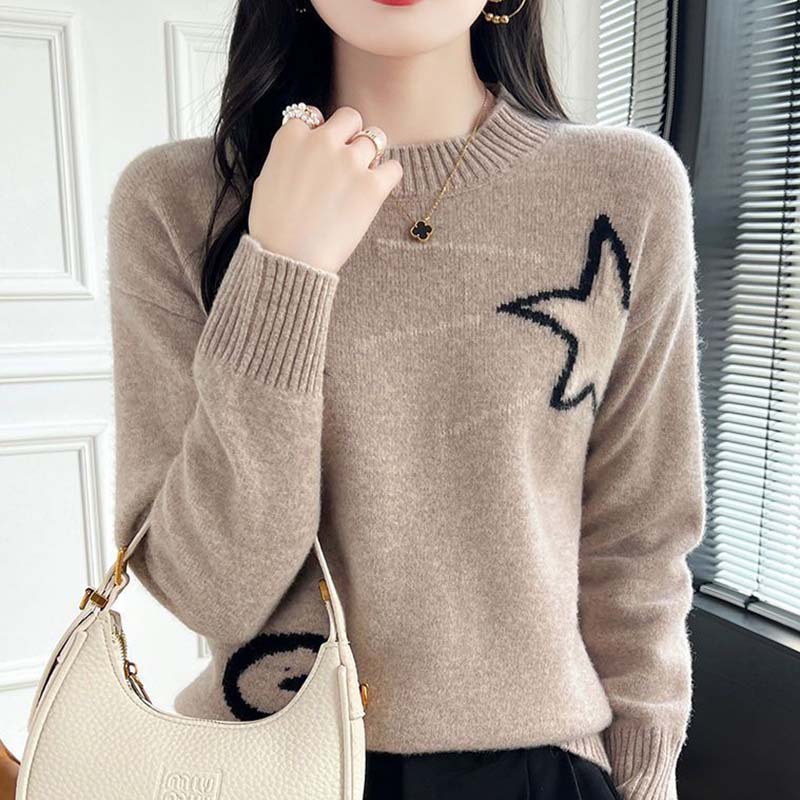 Pullover für Damen Herbst Winter Verdickt Warm Gestrickt Dehnbar Langärmelig Oberteile