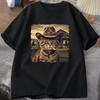 Cat Lover Casual Short Sleeve Tshirt Vintage Western Cowboy Cat Graphic T Shirts Unisex Cat Owner Country Western Casual Tee