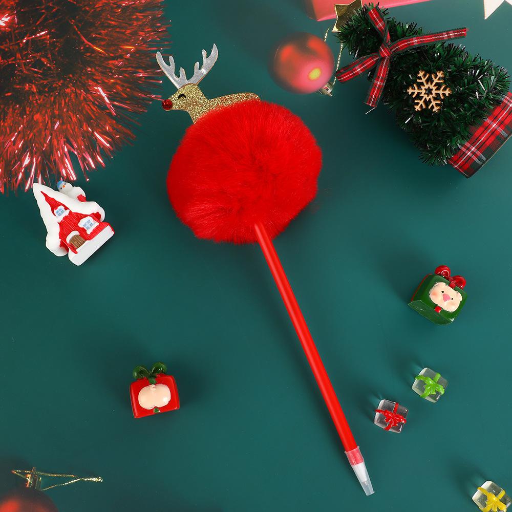 1pc Christmas Ballpoint Pen Plush Ball Santa Claus Snowman Elk Cartoon Pen Writing Holiday Advertising Gifts Comfortable Grip Stationery School Office