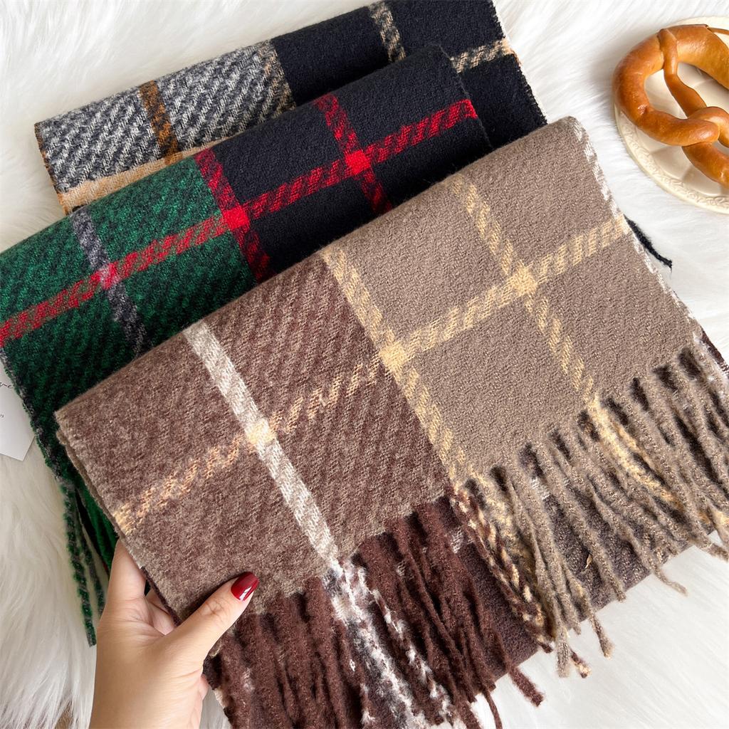 Luxury Winter Plaid Scarf for Women Men British Style Cashmere Scarves With Tassel  Female Winter Warm Neck Scarf Acrylic Shawl