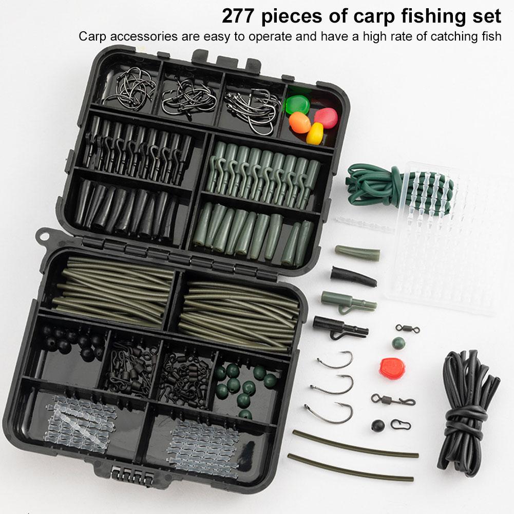 277Pcs Carp Fishing Accessories with Storage Box Carp Fishing Rigs Assortment Wear Resist for Outdoor Fishing Accessories Tool